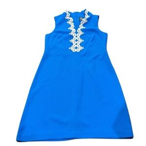 Vince Camuto Blue A-Line Mini Dress Sleeveless Mock Neck Casual Easter dress
